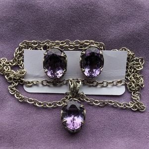 Amethyst Necklace and Clip On Earrings
